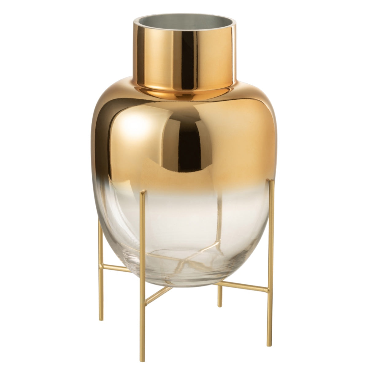 Vaso Sol Transp/dourado C/ Suporte 38cm