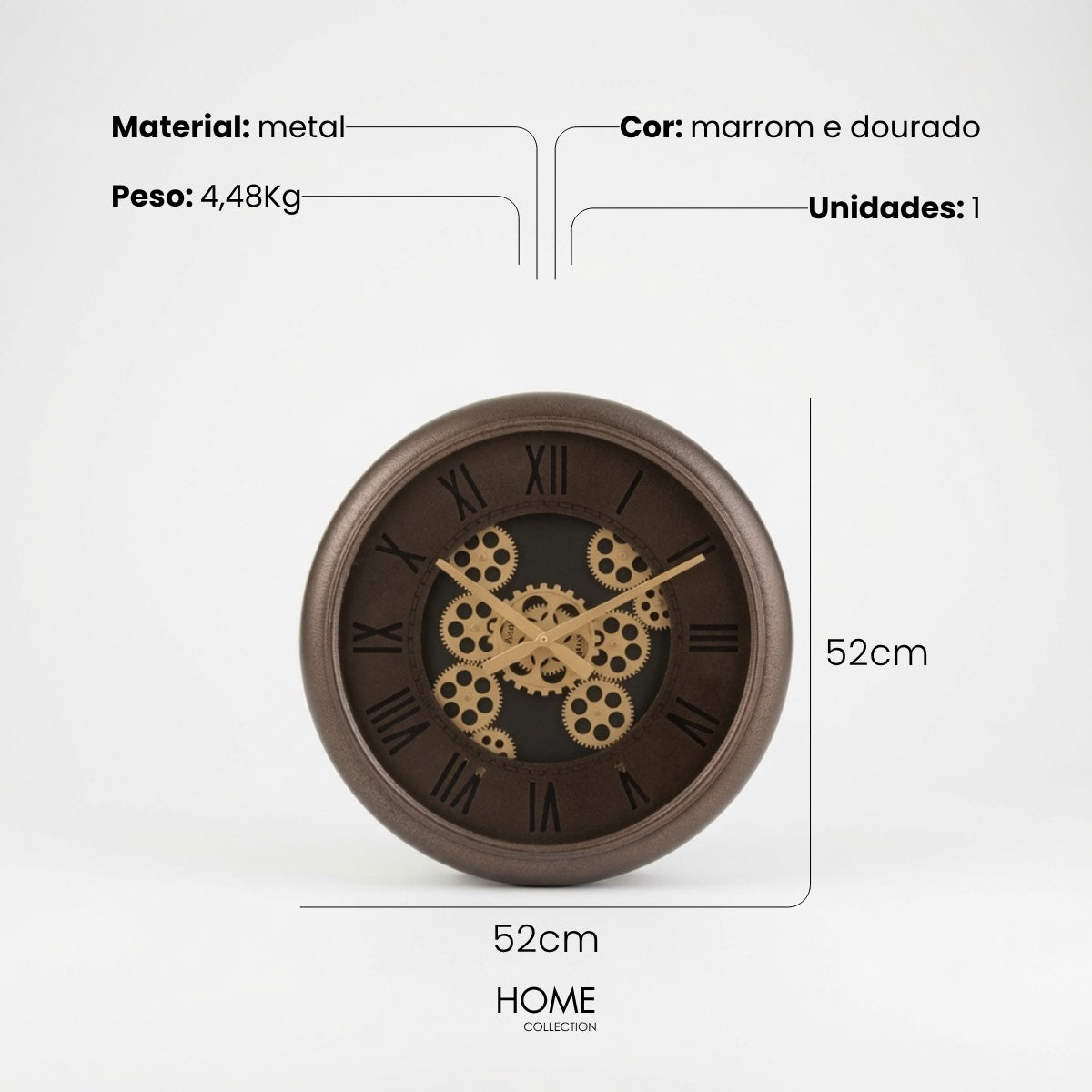 Relógio Engrenagem Marrom/Dourado 52cm