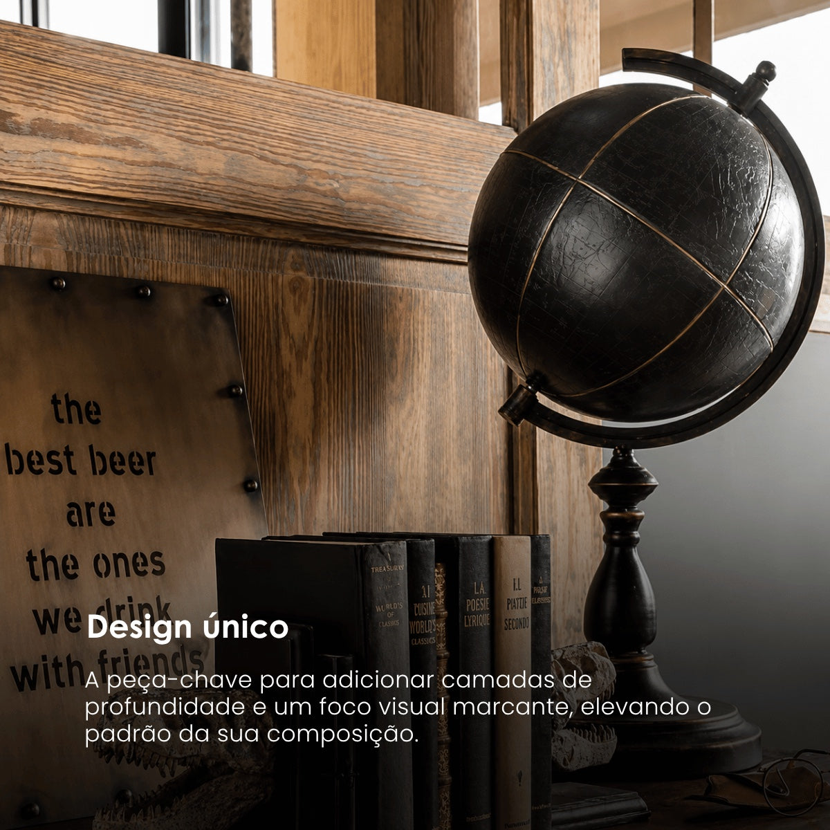 Globo Vintage C/ Suporte Em Metal 65cm
