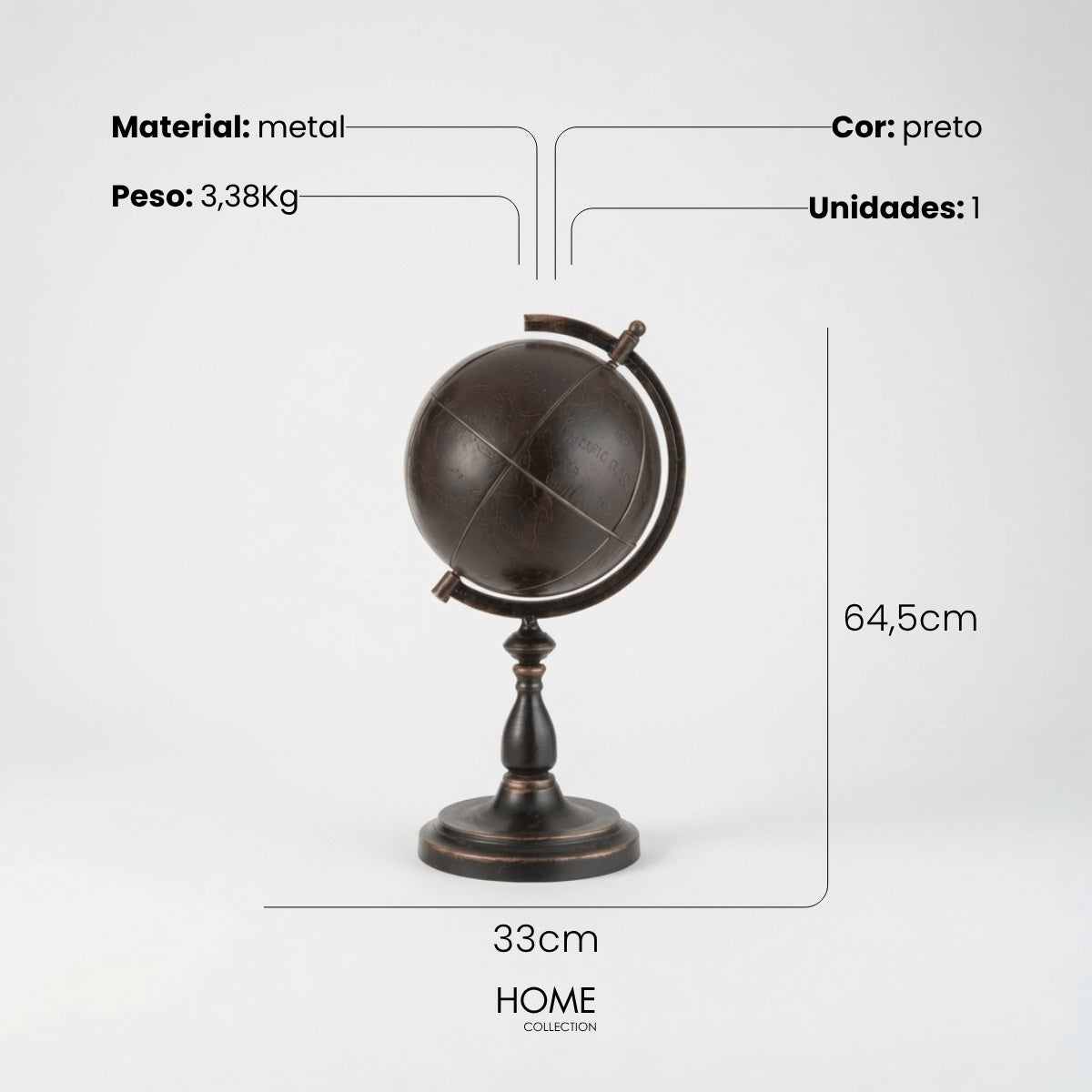 Globo Vintage C/ Suporte Em Metal 65cm
