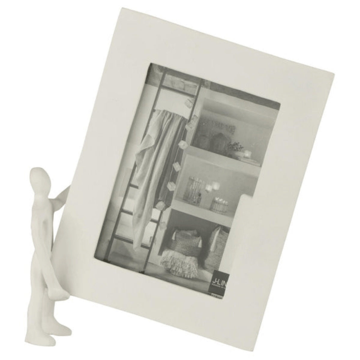 Porta Retrato Com Figura Segurando Moldura Em Aluminio