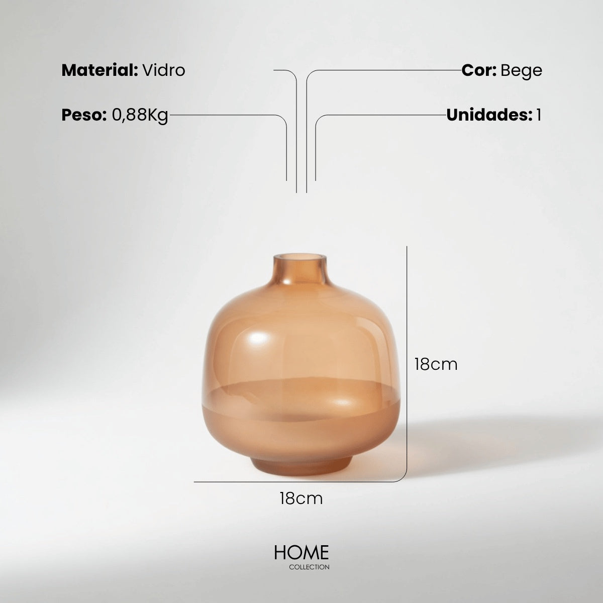 Vaso Hany Pessego Em Vidro 18cm