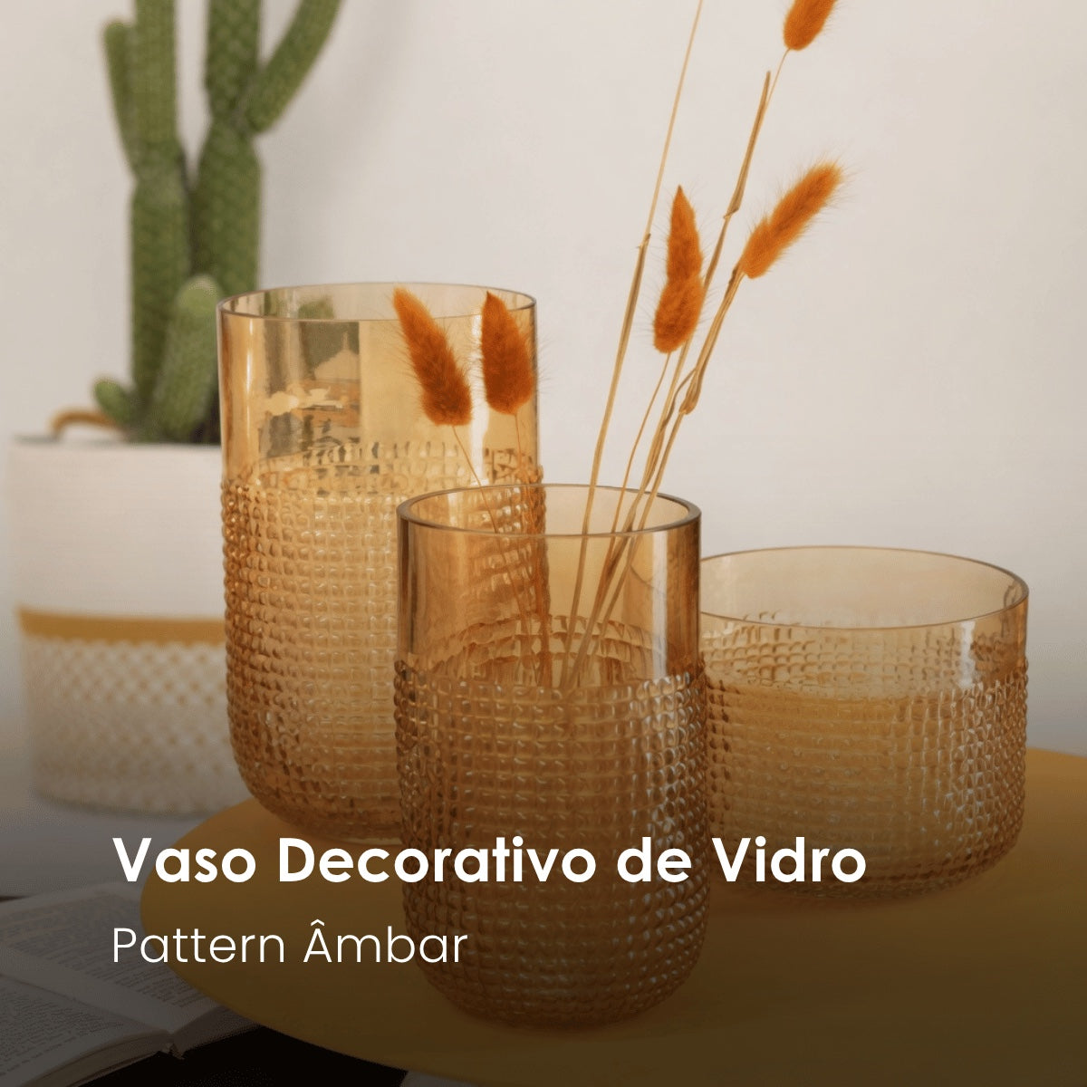 Vaso Pattern Ambar Em Vidro 23cm