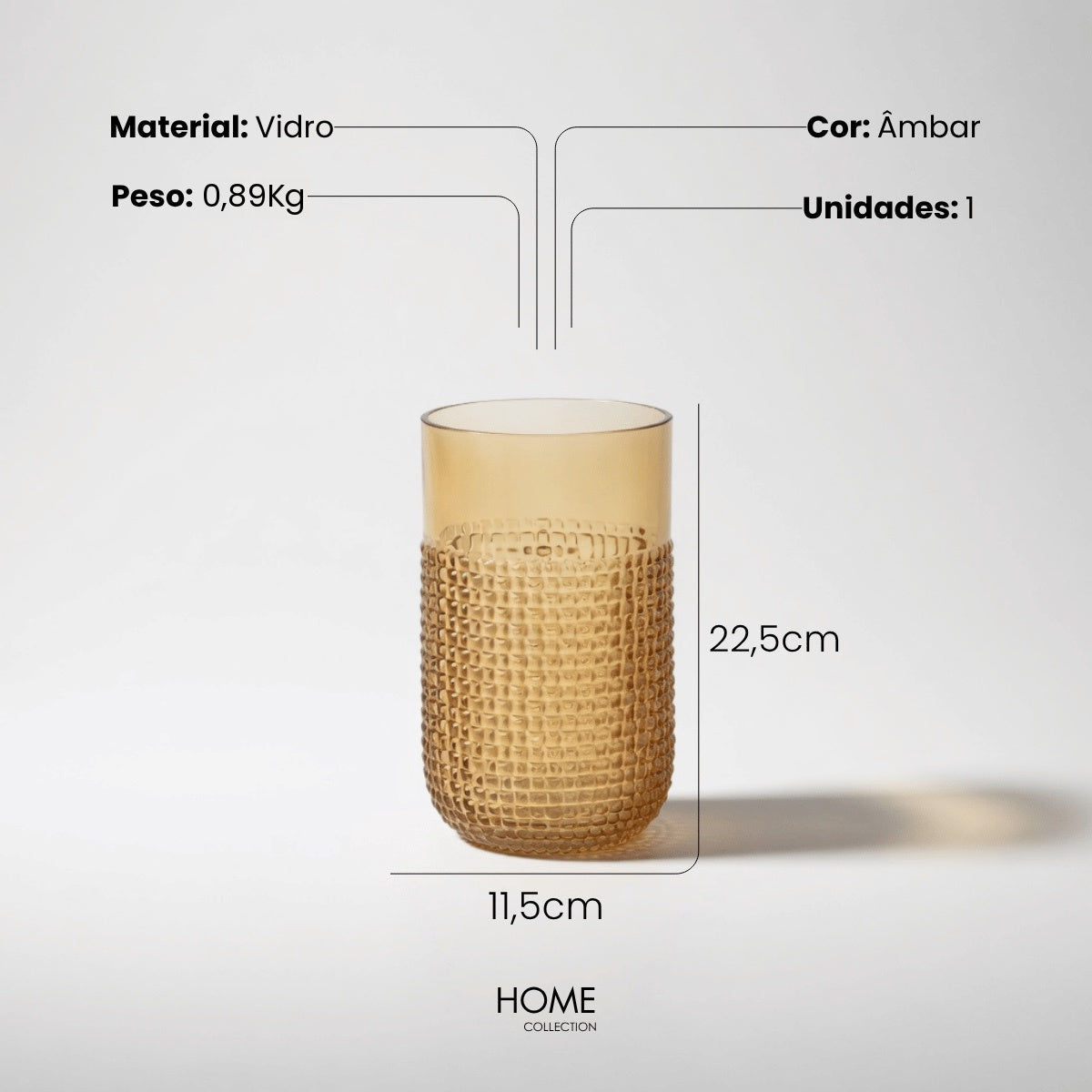 Vaso Pattern Ambar Em Vidro 23cm