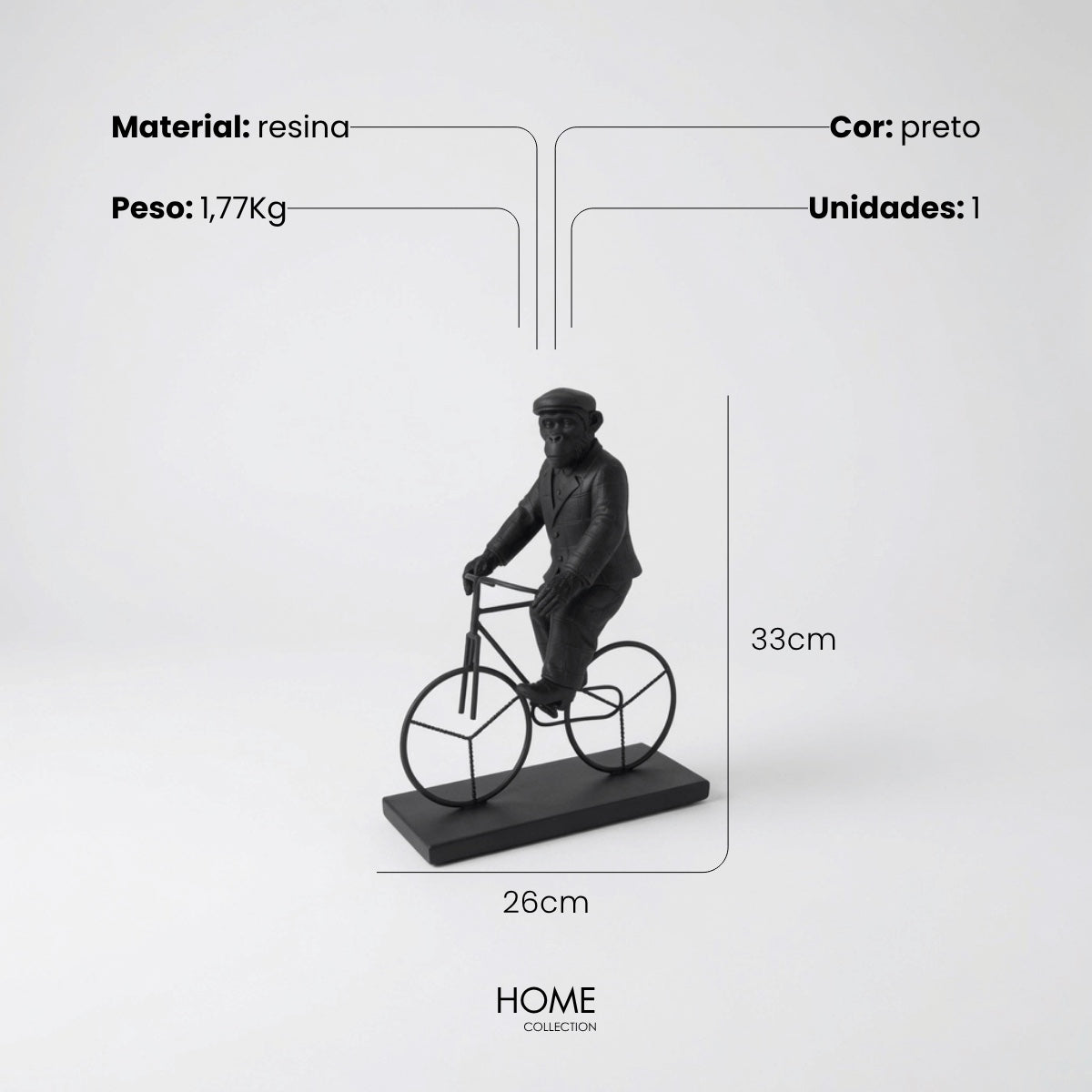 Escultura Macaco Na Bicicleta 33cm