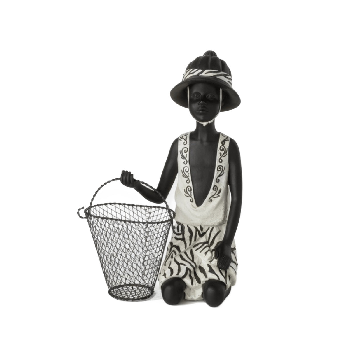 Escultura Homem Sentado C/ Cesta 28cm