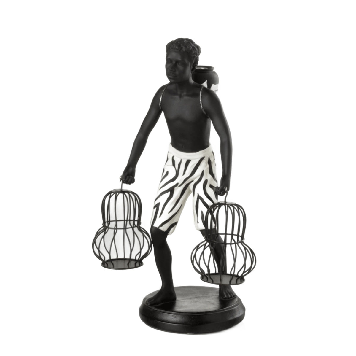 Escultura Homem Segurando Cestas 32cm