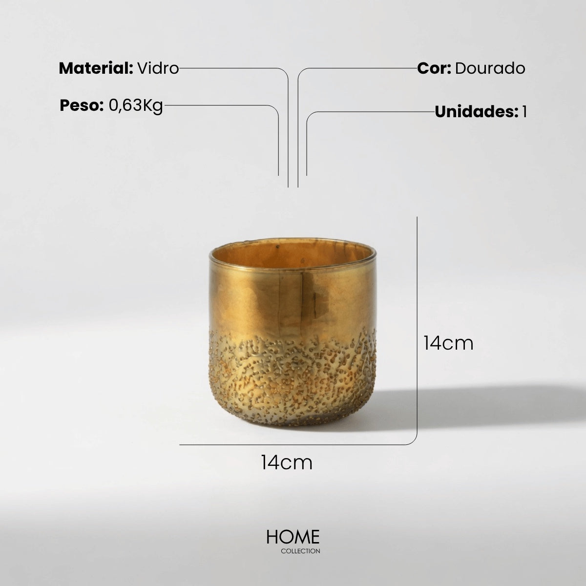 Vaso Mirror Dourado Em Vidro 14cm
