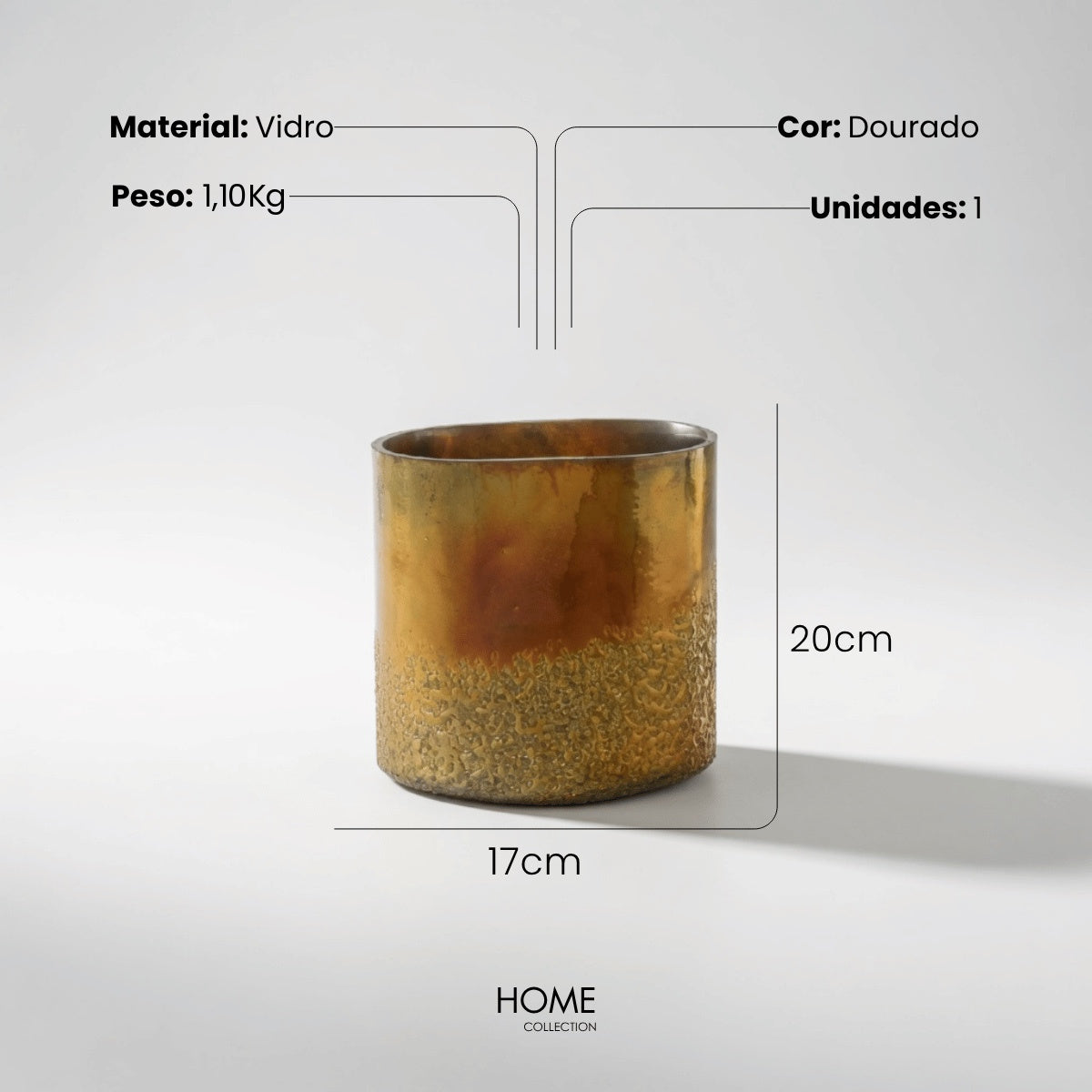Vaso Mirror Dourado Em Vidro 20cm