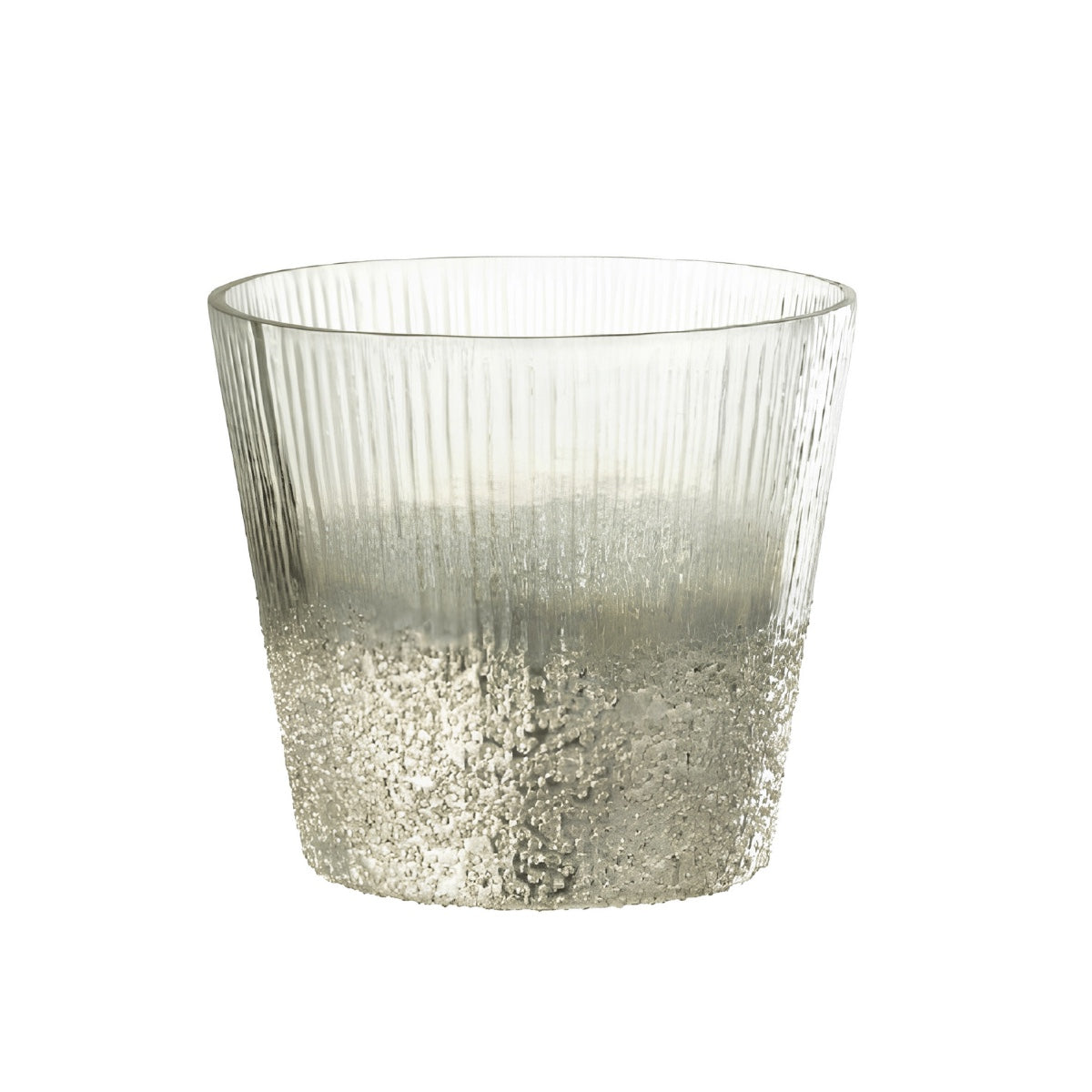 Vaso Ribbed Prata Em Vidro 17cm