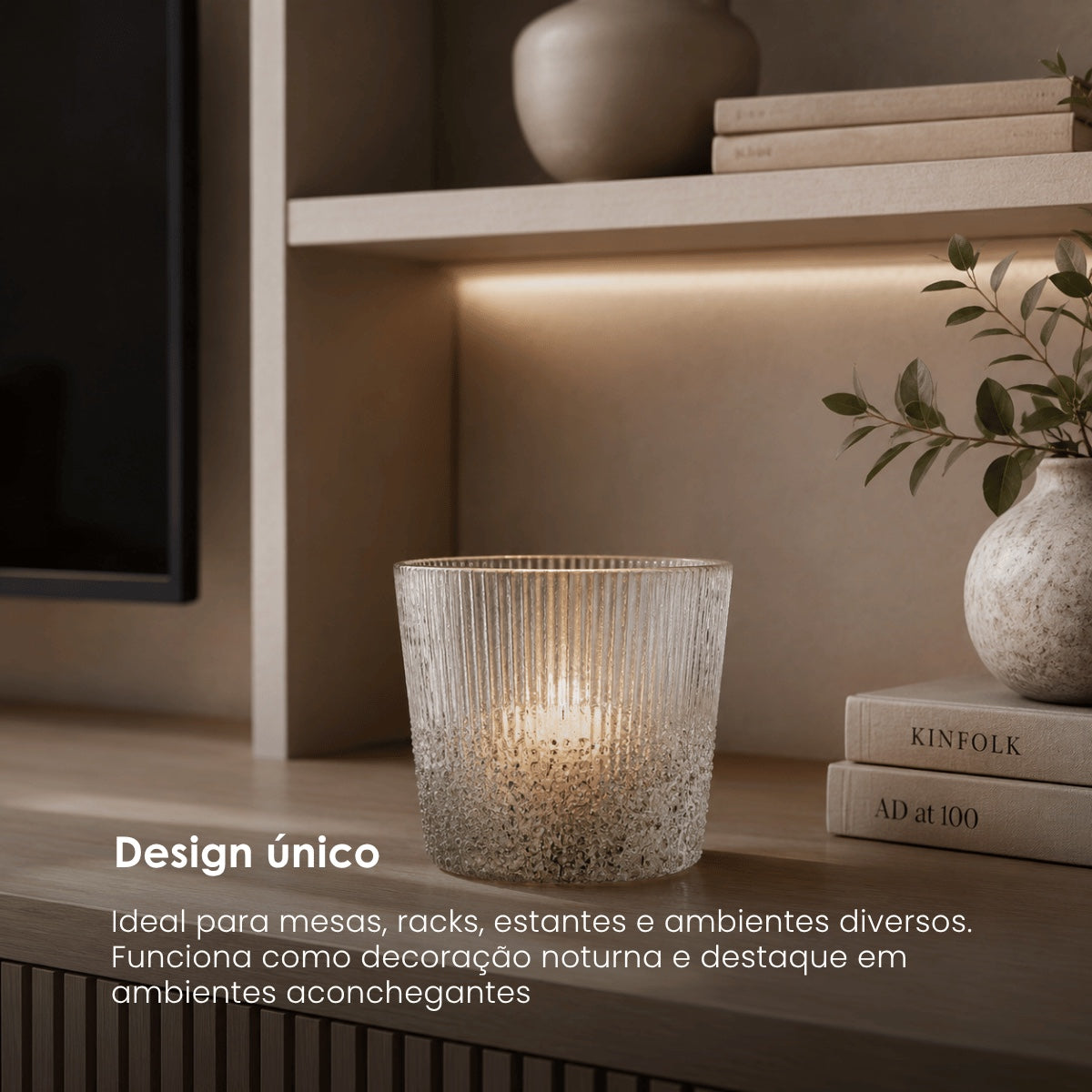 Vaso Ribbed Prata Em Vidro 17cm