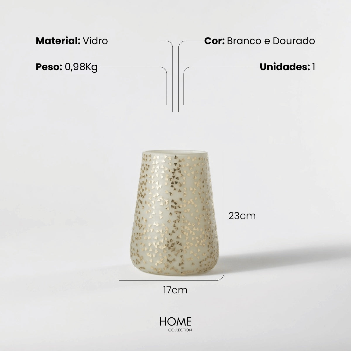 Vaso Triangle Bco/dourado 23cm
