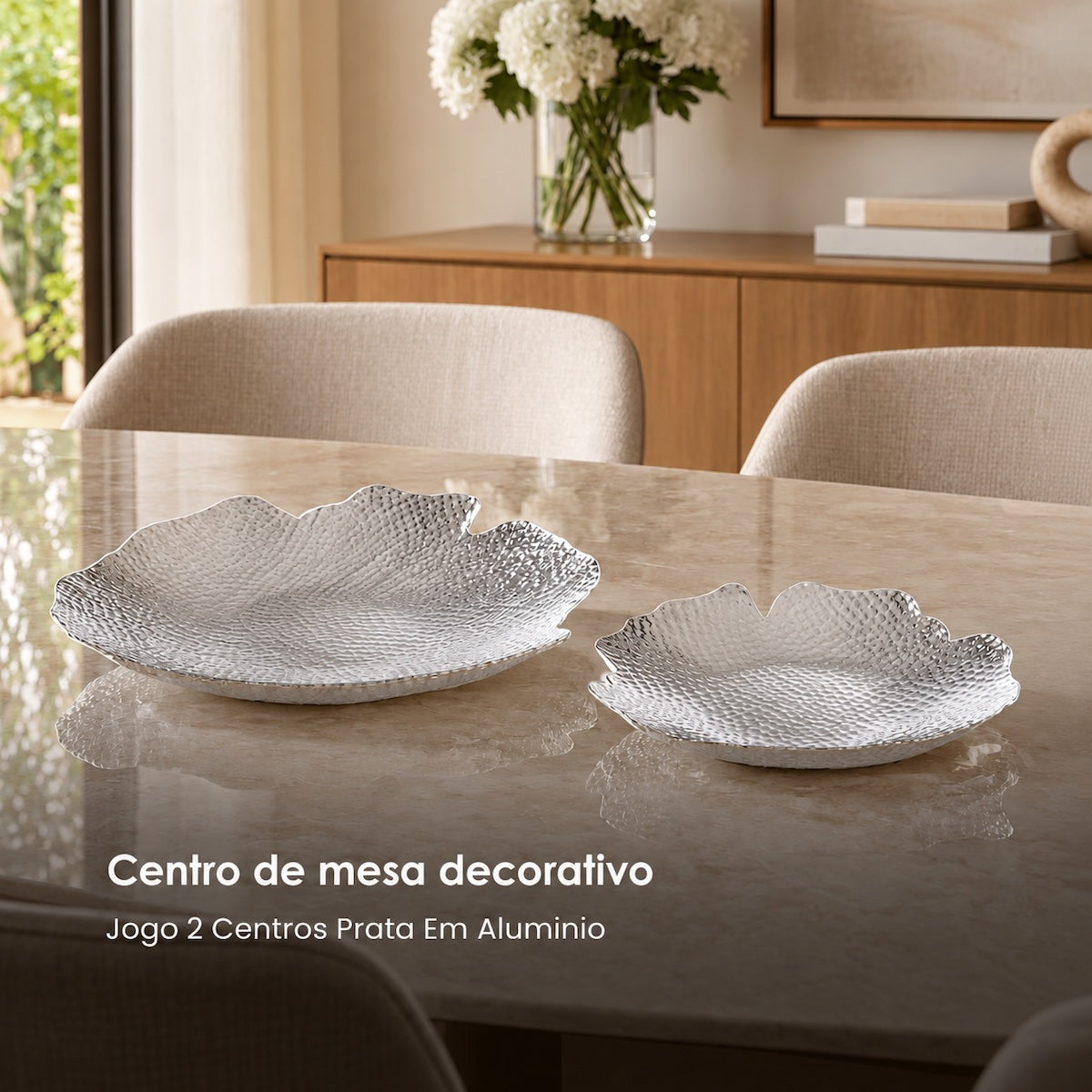 Jg. 2 Centros Prata Em Aluminio 33/43cm