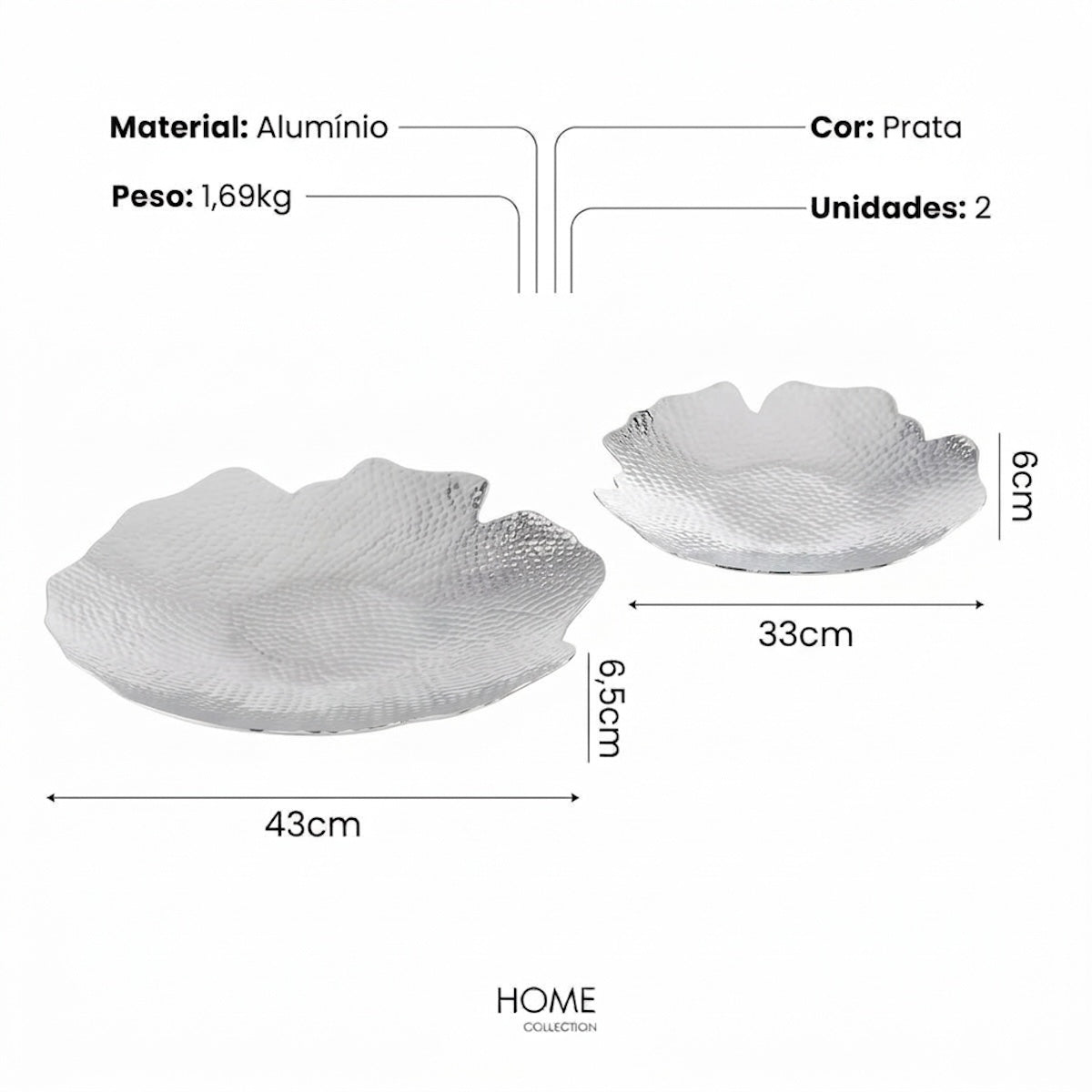 Jg. 2 Centros Prata Em Aluminio 33/43cm