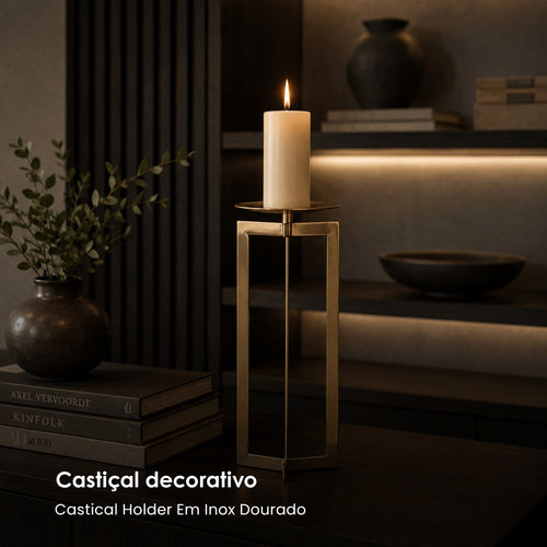 Castical Holder Em Inox Dourado 39cm