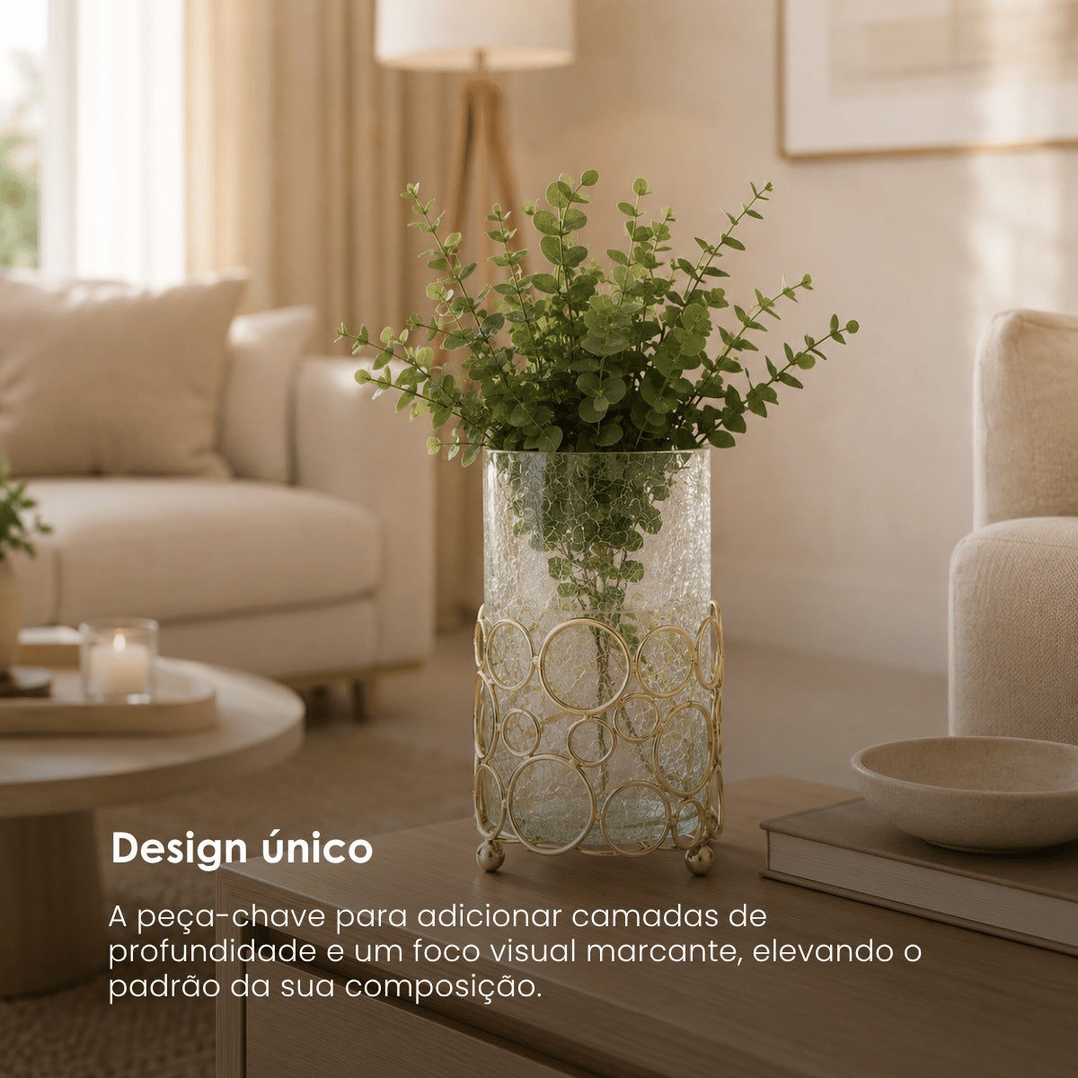 Vaso Kyev Em Vidro C/ Suporte Em Metal 32cm
