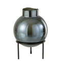 Vaso Bola Azul Em Vidro C/ Suporte Em Metal 22cm
