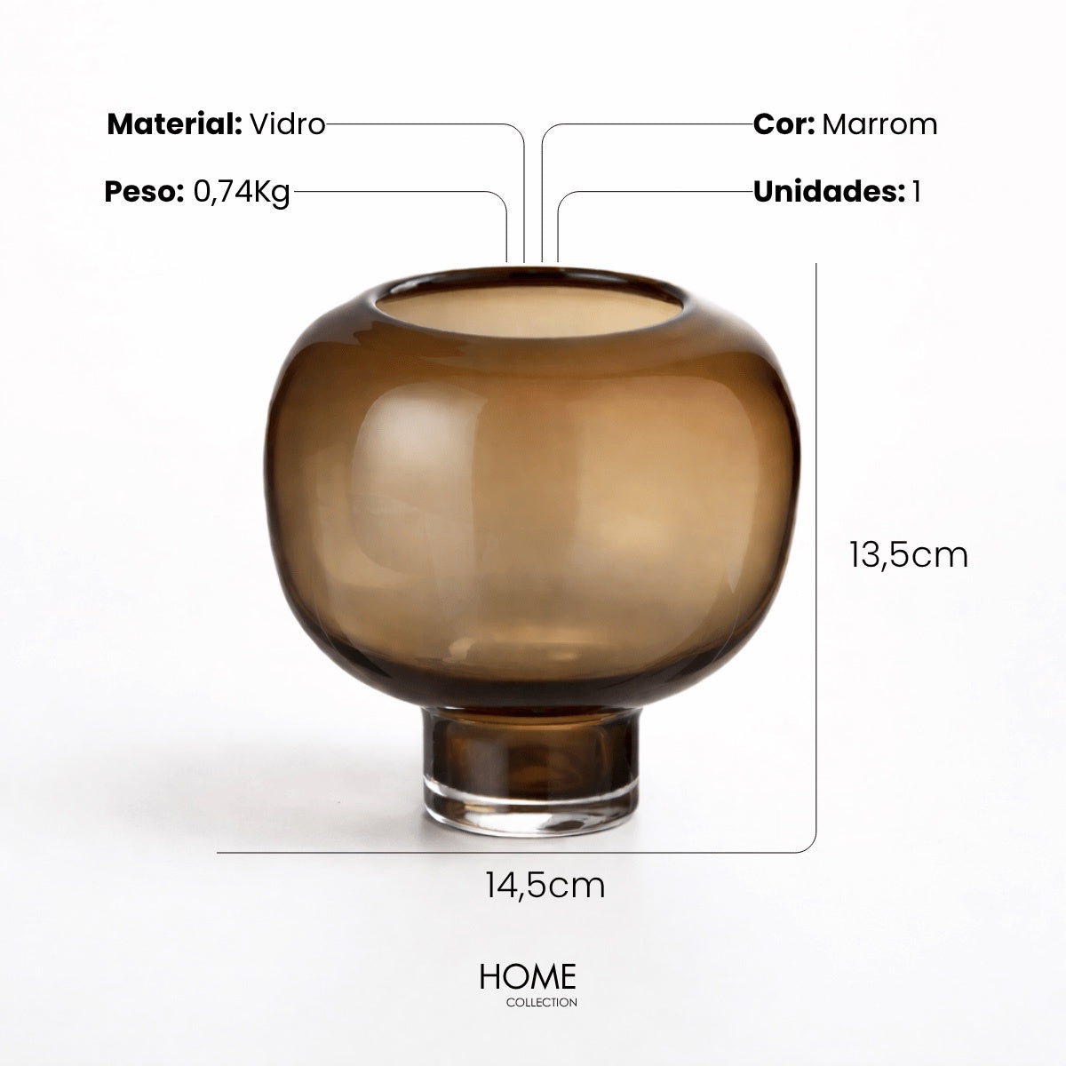 Vaso Marrom Em Vidro 14cm