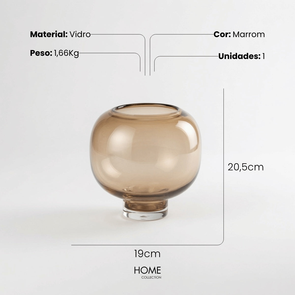 Vaso de Vidro Marrom Claro 20cm