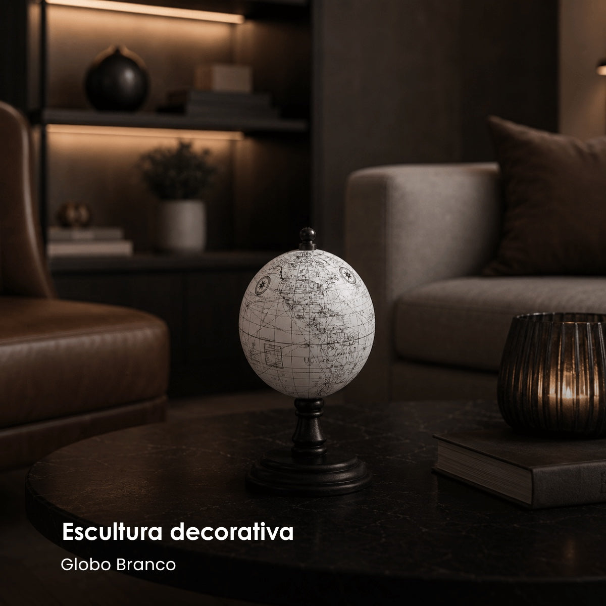 Globo Branco C/ Suporte Em Madeira 20cm