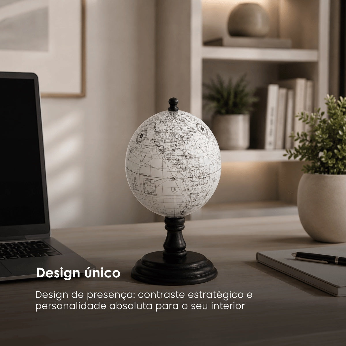 Globo Branco C/ Suporte Em Madeira 20cm