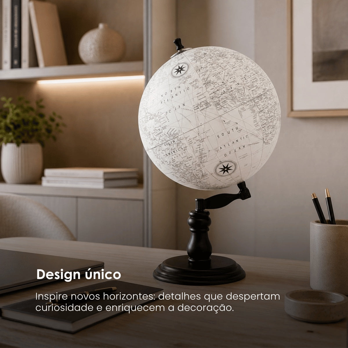 Globo Branco C/ Suporte Em Madeira 50cm