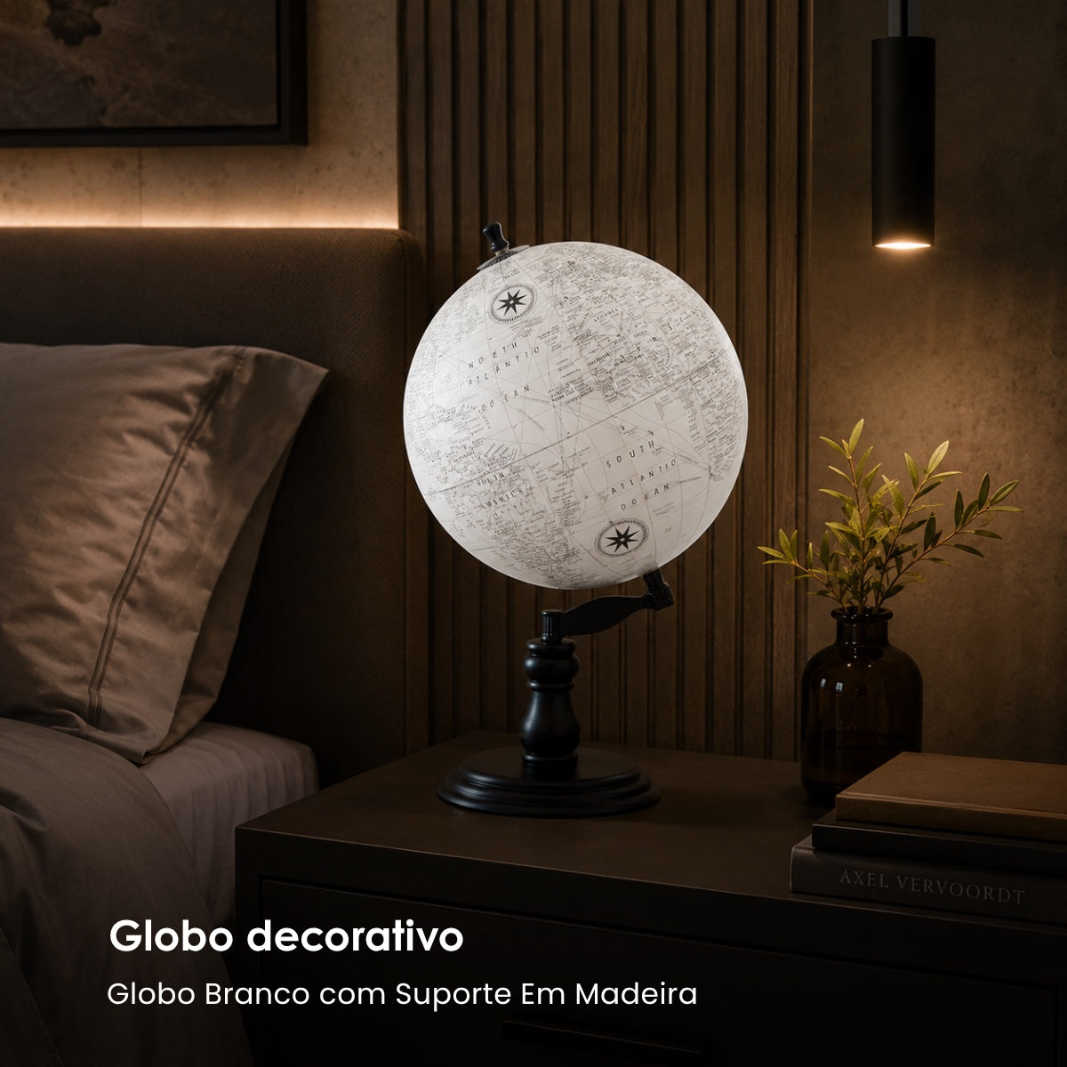 Globo Branco C/ Suporte Em Madeira 50cm