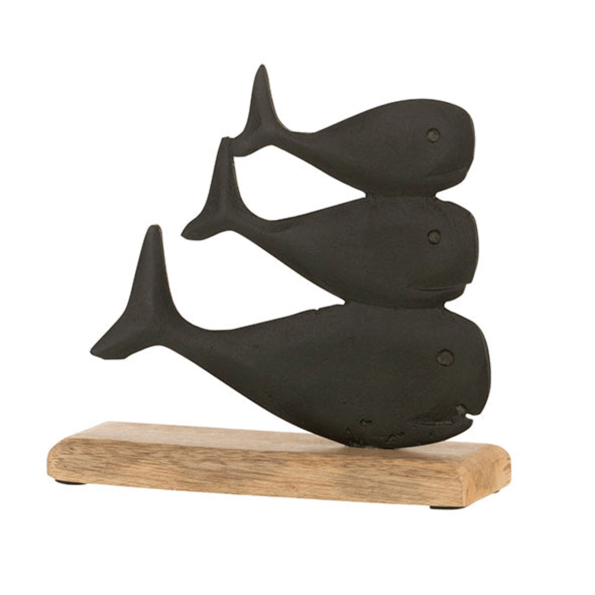 Escultura Baleias Em Aluminio C/ Base Em Madeira 16cm