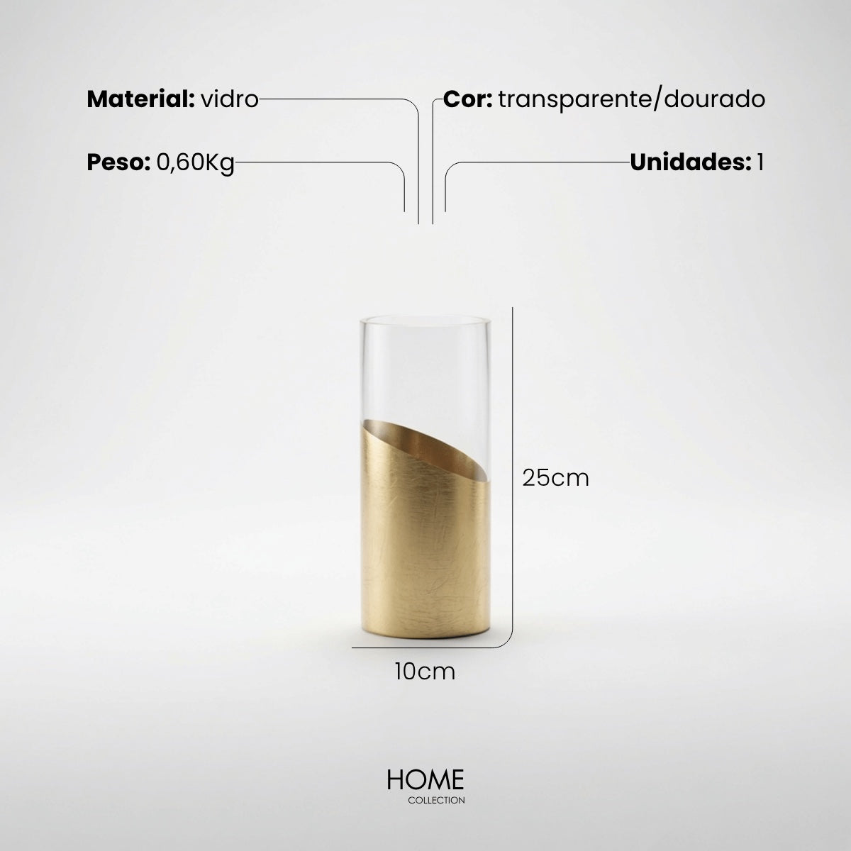 Vaso Moa Transparente/dourado 25cm