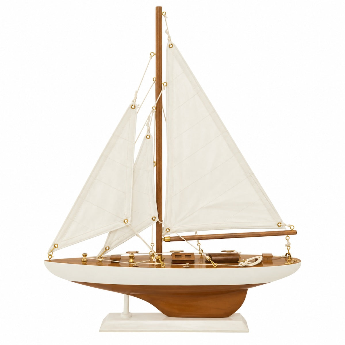 Escultura Barco Em Madeira 43cm