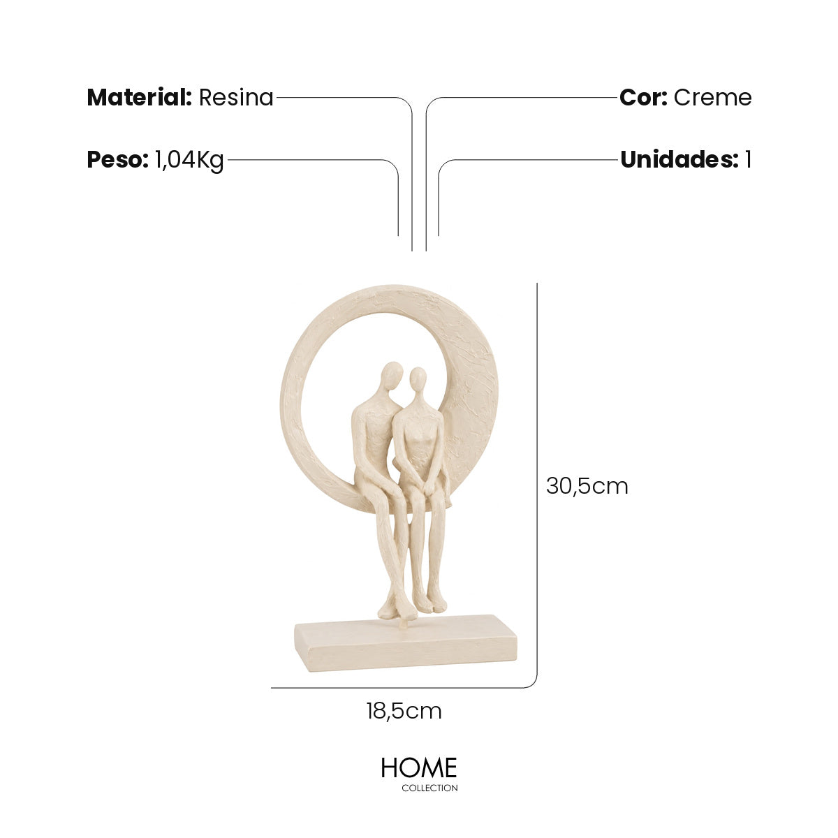 Escultura Casal No Circulo Creme 31cm