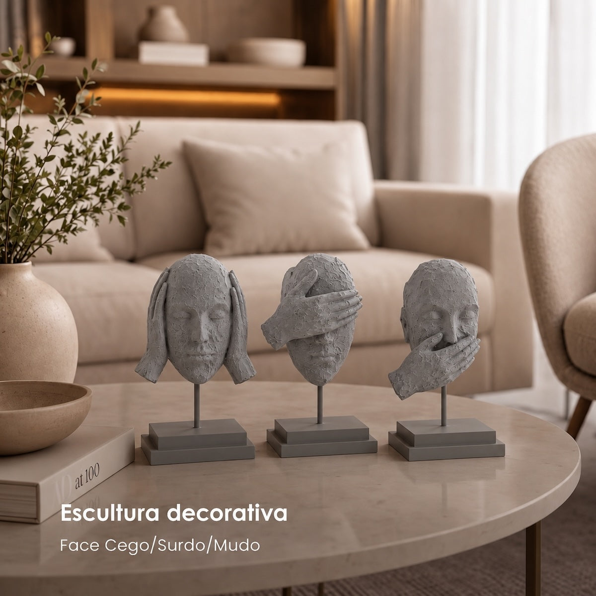 Jg. 3 Esculturas Face Cego/Surdo/Mudo 29cm
