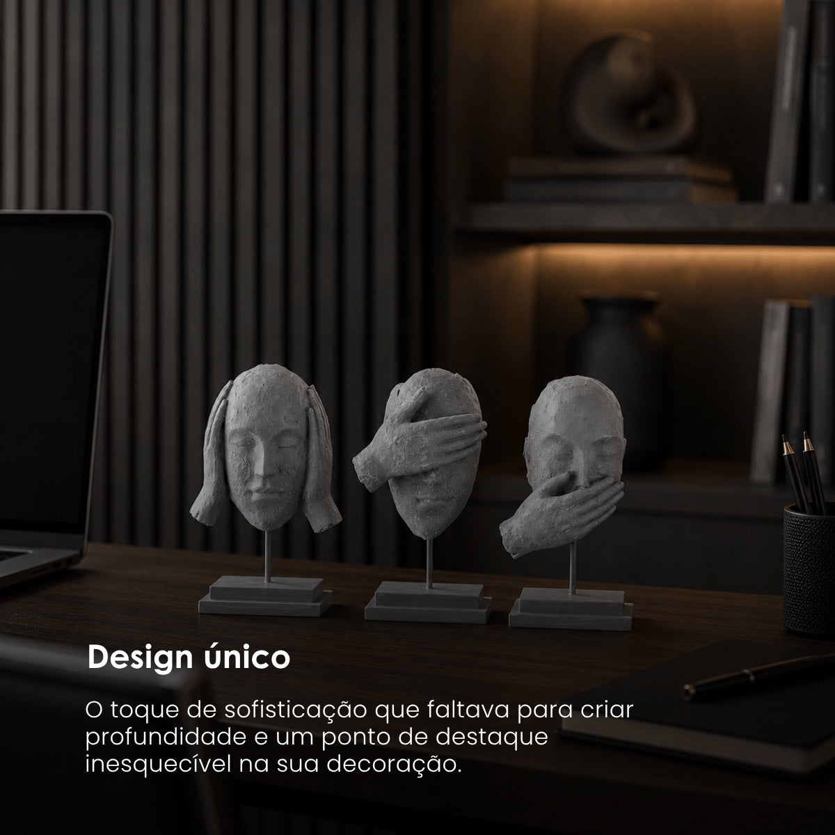 Jg. 3 Esculturas Face Cego/Surdo/Mudo 29cm