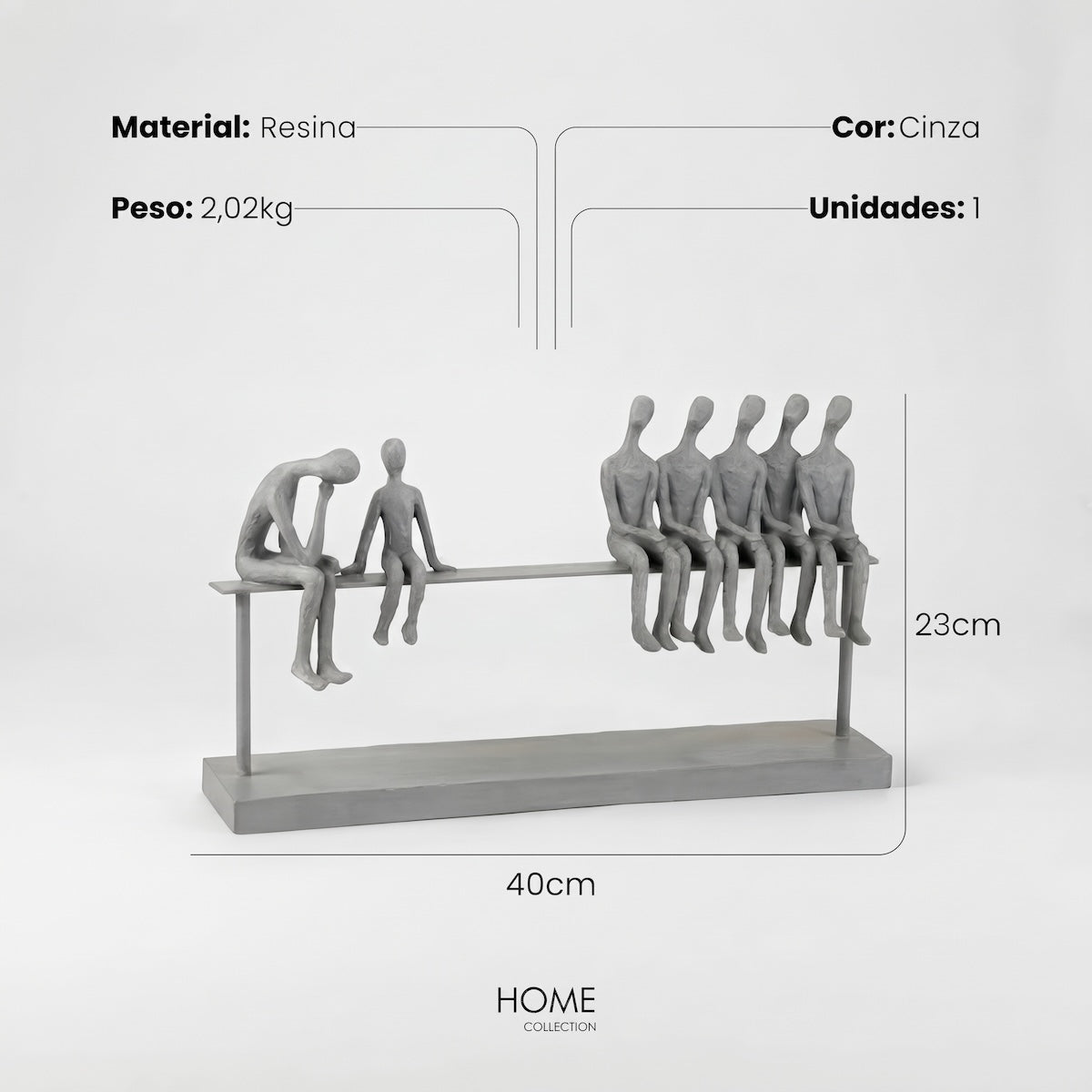 Escultura Familia Sentada No Banco 40x23cm