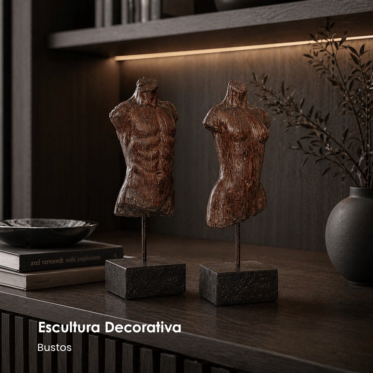Jg. 2 Esculturas Busto Marrom H/m 31cm