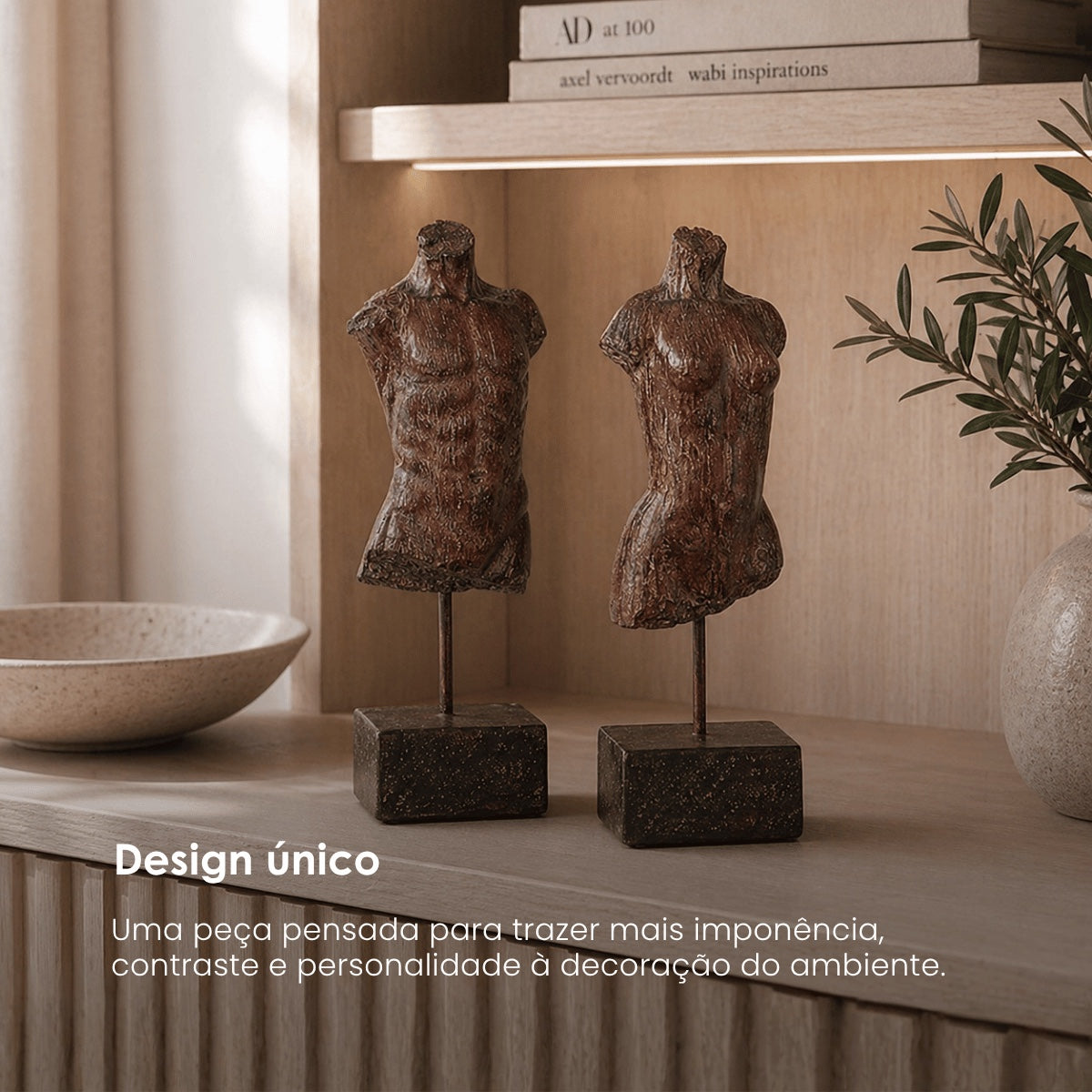 Jg. 2 Esculturas Busto Marrom H/m 31cm