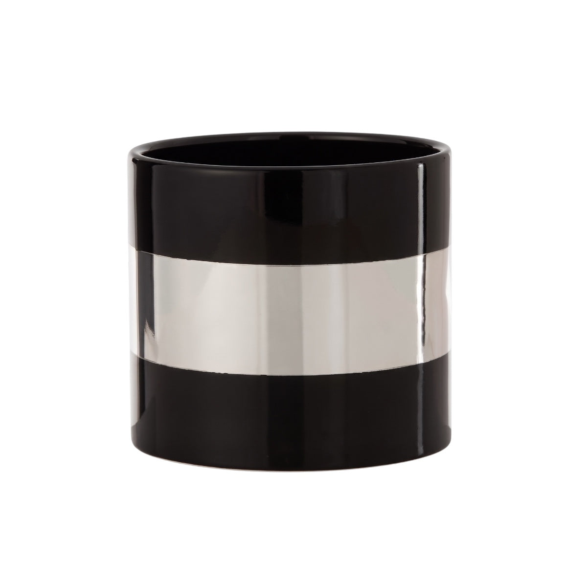 Cachepot Preto C/ Listra Prata 14cm