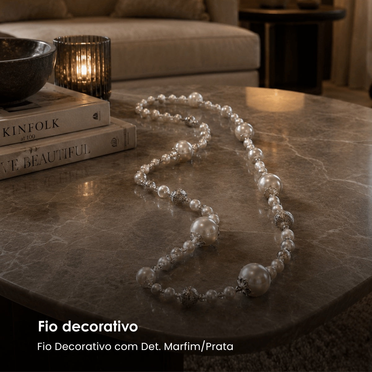 Fio Decorativo C/ Det. Marfim/prata 120cm