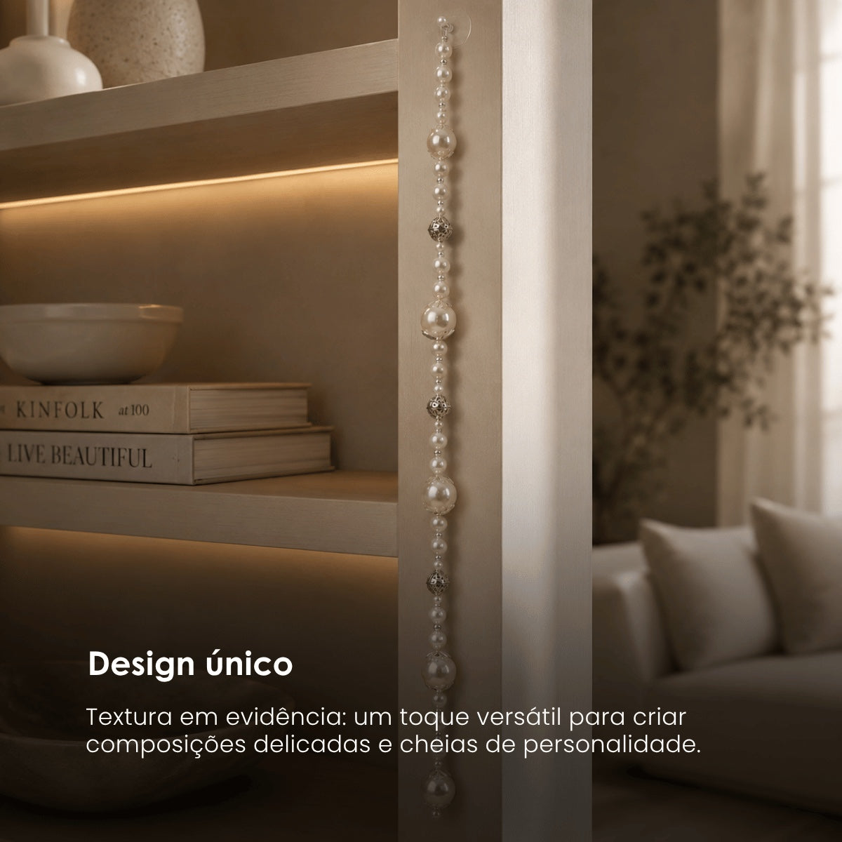 Fio Decorativo C/ Det. Marfim/prata 120cm
