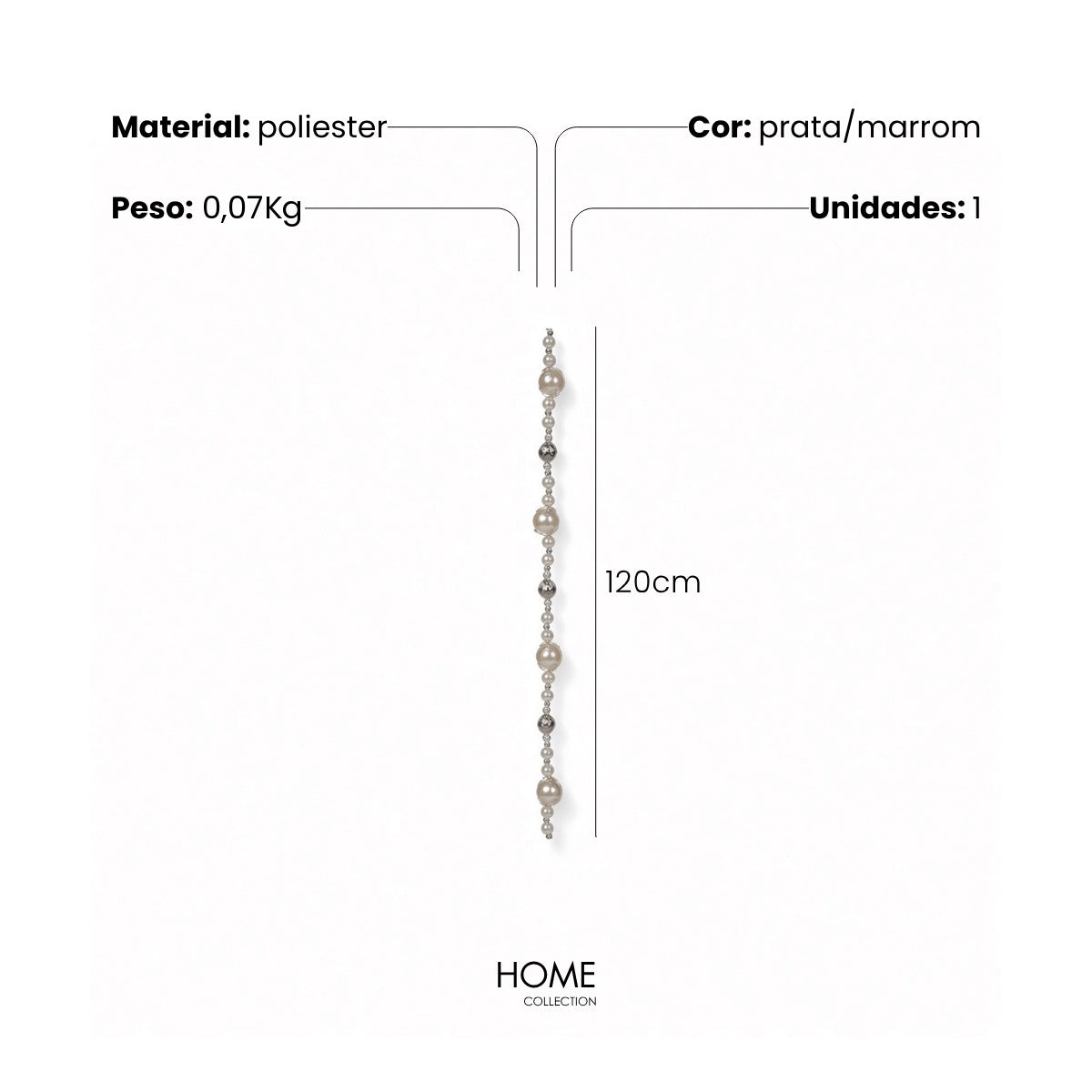 Fio Decorativo C/ Det. Marfim/prata 120cm