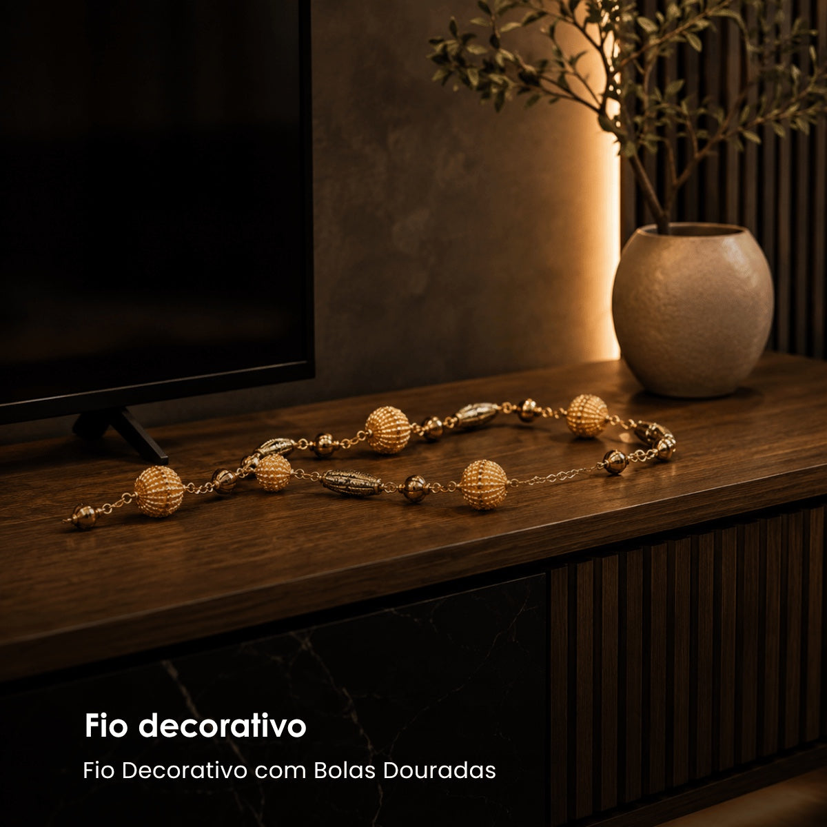 Fio Decorativo C/ Bolas Douradas 120cm
