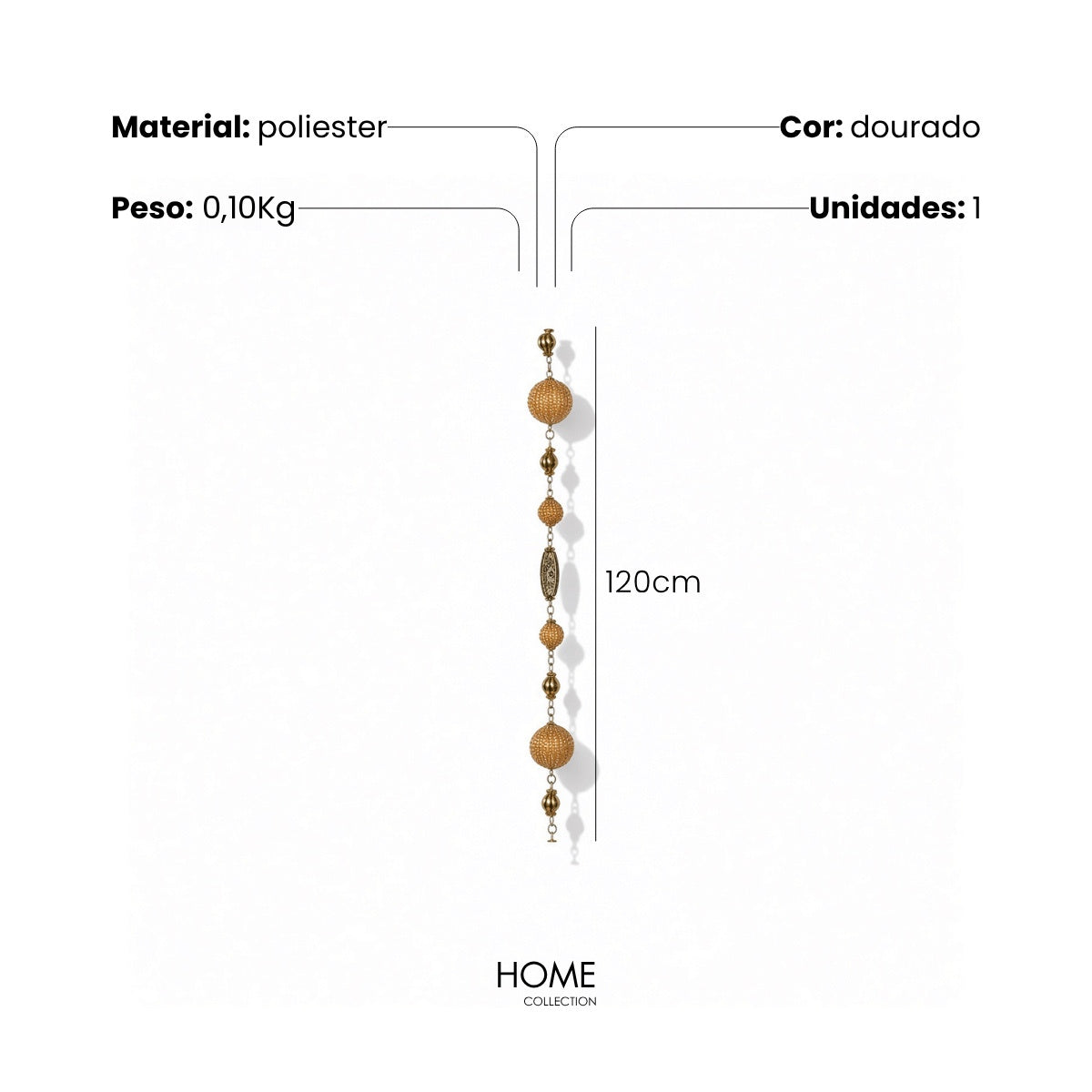 Fio Decorativo C/ Bolas Douradas 120cm