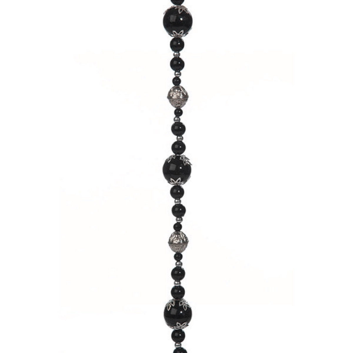 Fio Decorativo C/ Bolas Pretas e Pratas 120cm