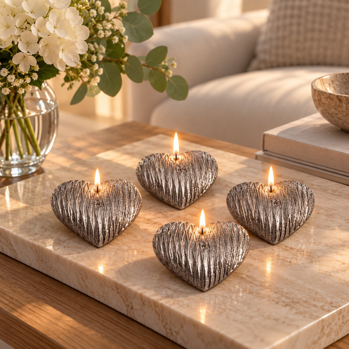 Jg. 4 Velas Coração Cinza 6,5cm