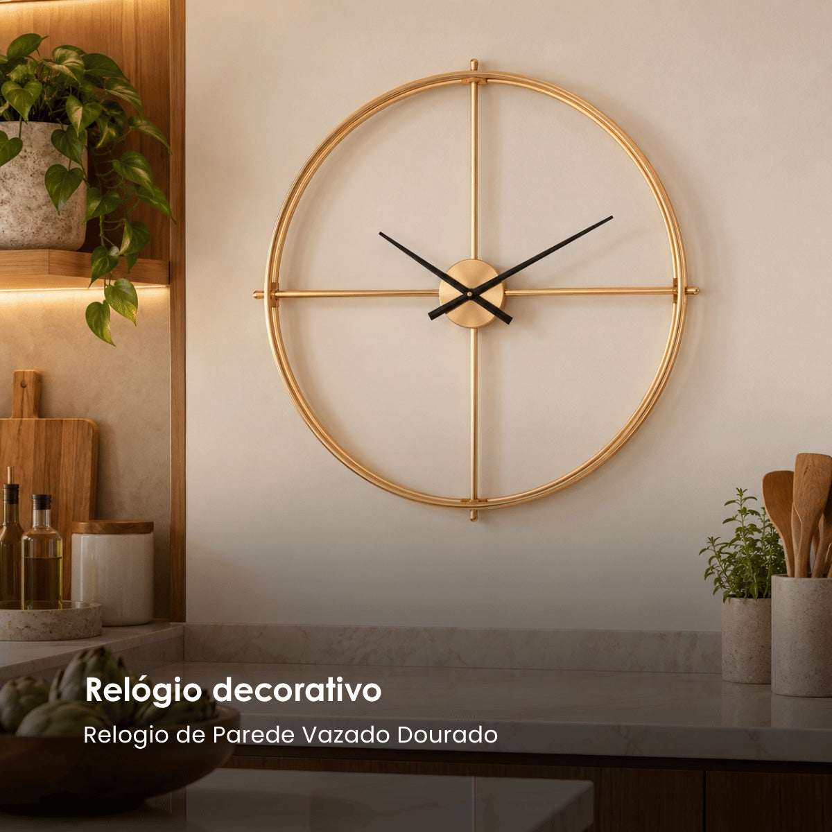 Relogio de Parede Vazado Dourado 80cm