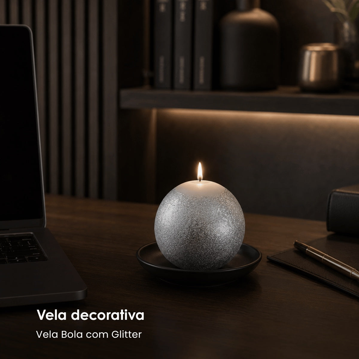 Vela Bola C/ Glitter 10cm