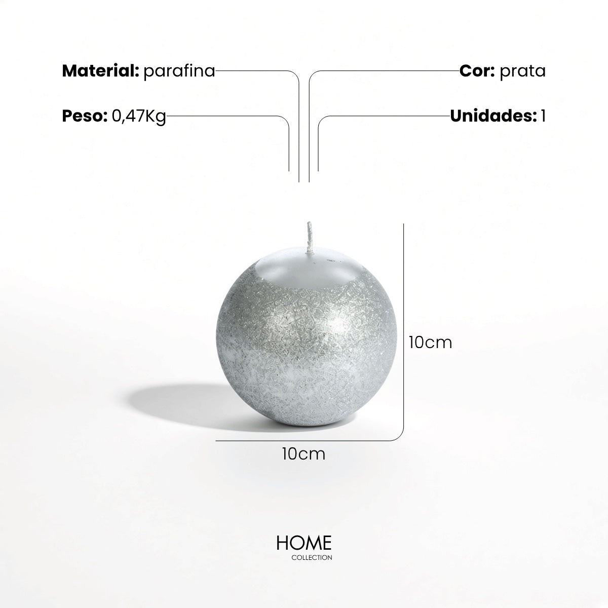 Vela Bola C/ Glitter 10cm