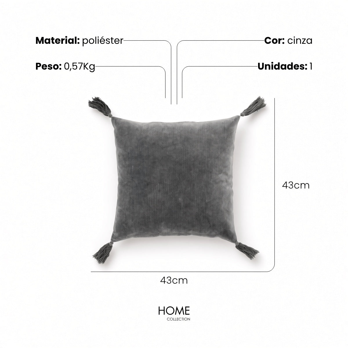 Almofada Tassel Cinza 43cm