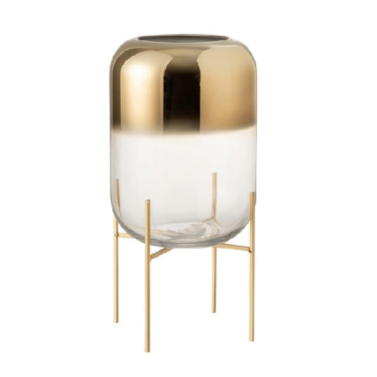 Vaso Oceanne Transp/dourado C/ Suporte Em Metal 36cm