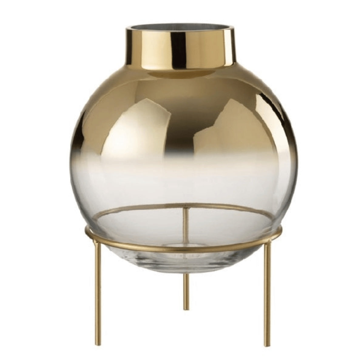 Vaso Oceanne Transp/dourado C/ Suporte Em Metal 30cm